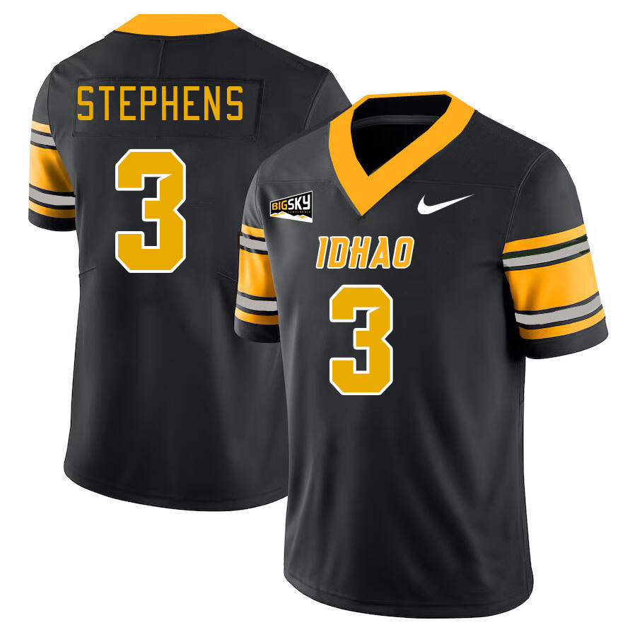 Men-Youth #3 Cam Stephens Idaho Vandals 2023 College Football Jerseys Stitched-Black
